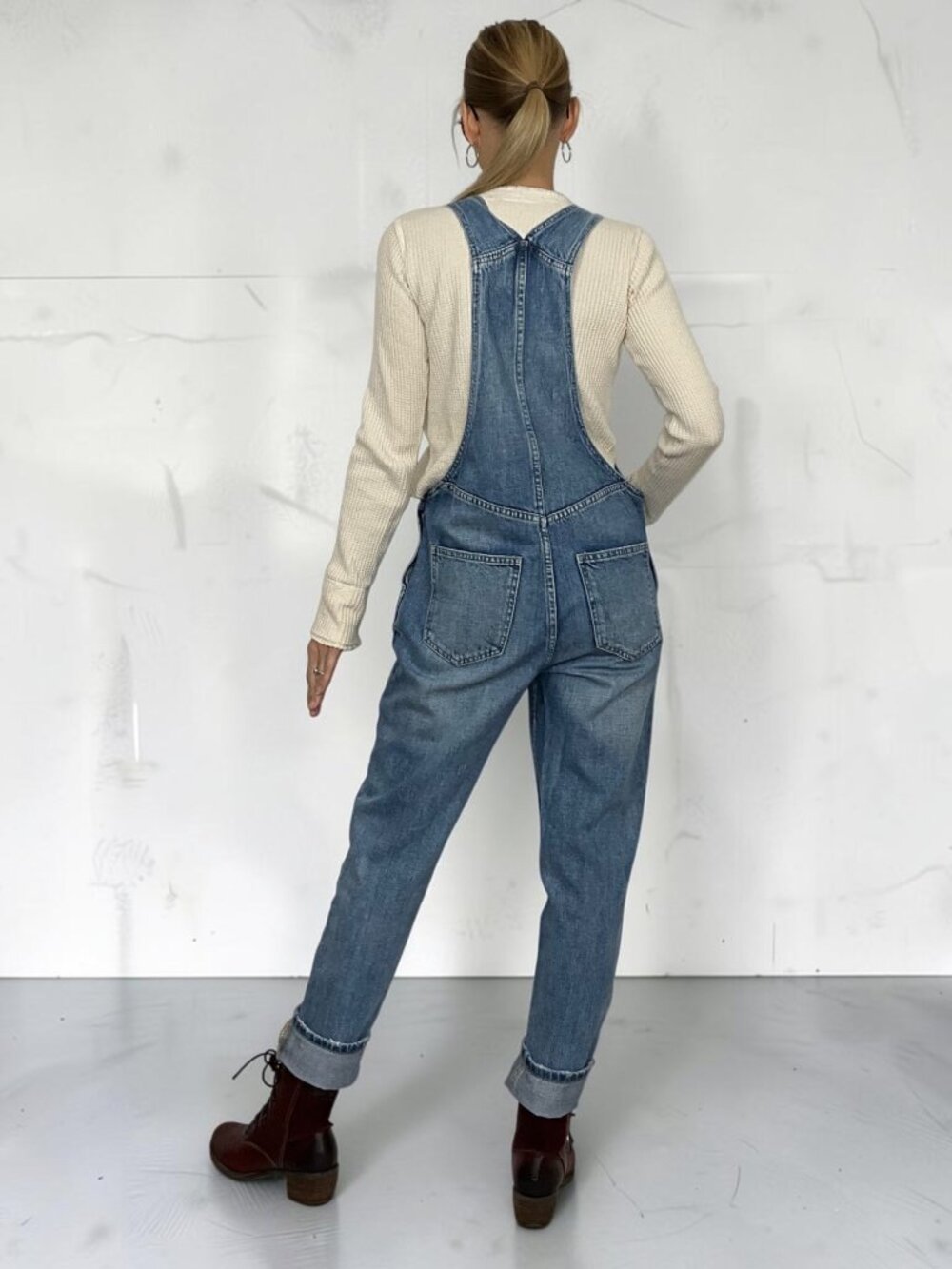 Pistola Bailey Denim Overall XS Blue Straight Leg Distressed - Picture 3 of 16